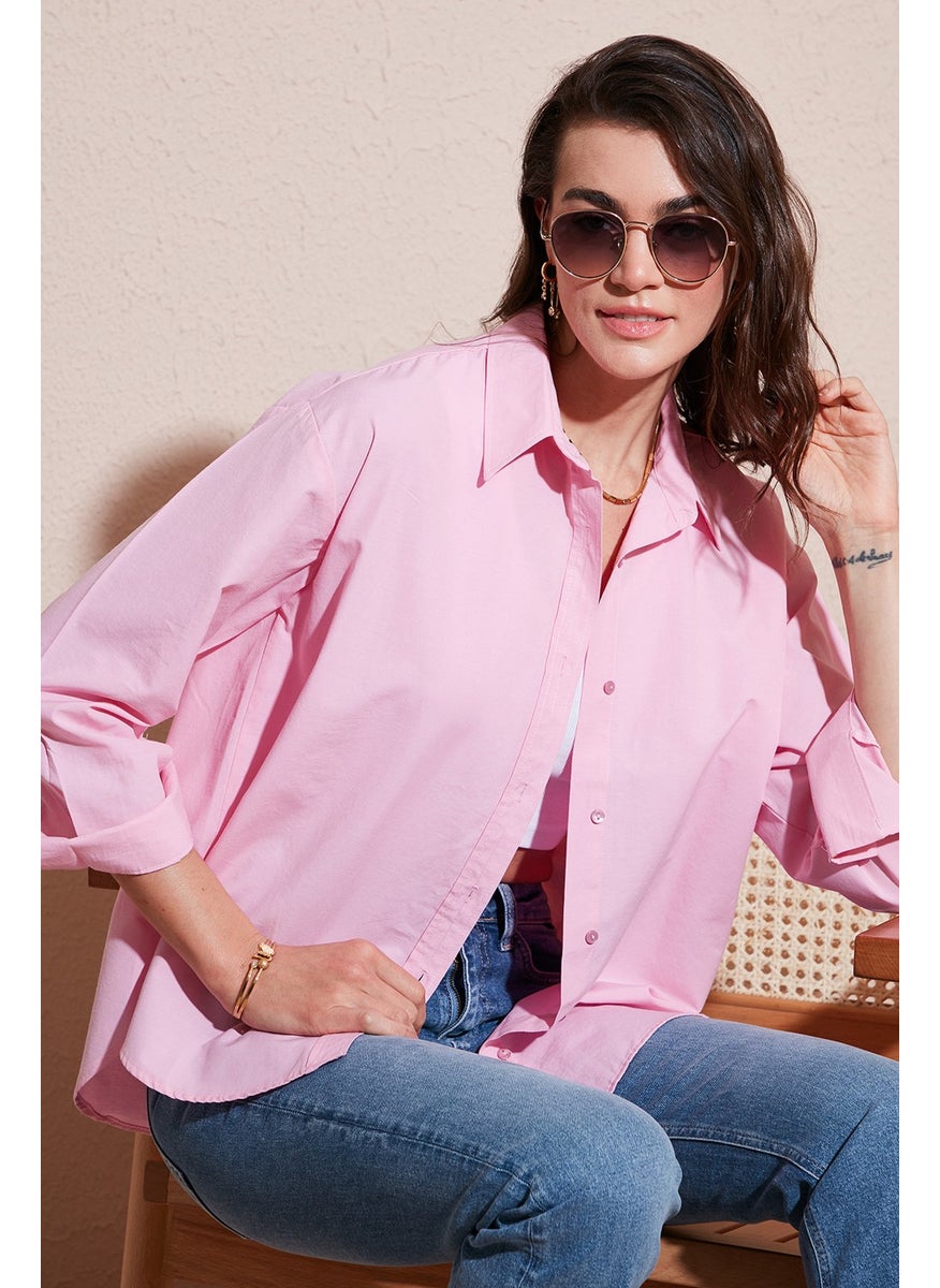 Cotton Regular Fit Short Front Long Back Oval Cut Shirt Women's Shirt CF25S163867 - pzsku/ZEBACF9F1D7461FB66DADZ/45/_/1741264966/3074bb8a-4af8-41c9-be87-7af8399643c6