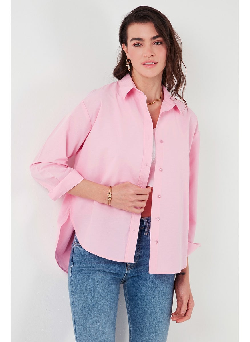 Cotton Regular Fit Short Front Long Back Oval Cut Shirt Women's Shirt CF25S163867 - pzsku/ZEBACF9F1D7461FB66DADZ/45/_/1741264975/aee4ee21-9c6c-4242-a526-ceadca7703fc