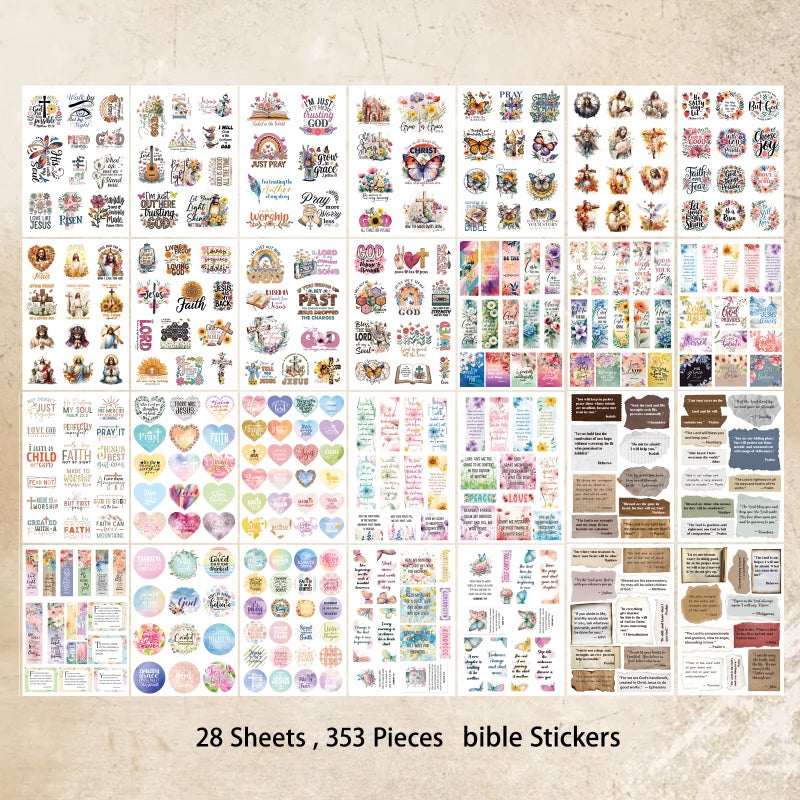 Bomichi Christian Sticker Book, 28 Sheets 353 Pcs Inspirational Bible Stickers for Water Bottle Journaling Scrapbook Laptop, Christian Gifts - Image 4