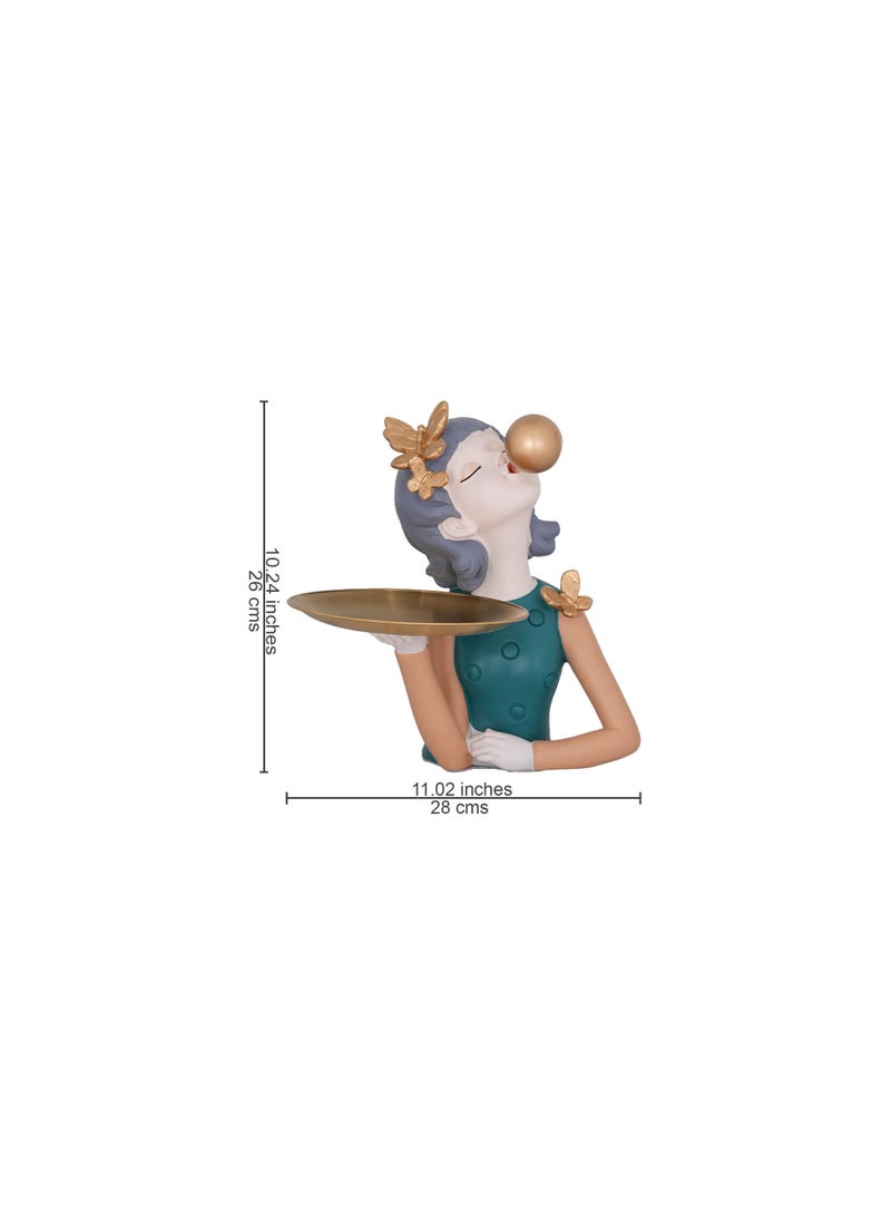 ROYALOAK Royaloak Serving Girl Figurine Figurine | Glossy Finished Figurine | Golden-Finished Metal Tray | Ideal For Holding Jewellery, Chocolates, And Small Items | Ideal As A Decorative Piece For Any Room  - Image 4