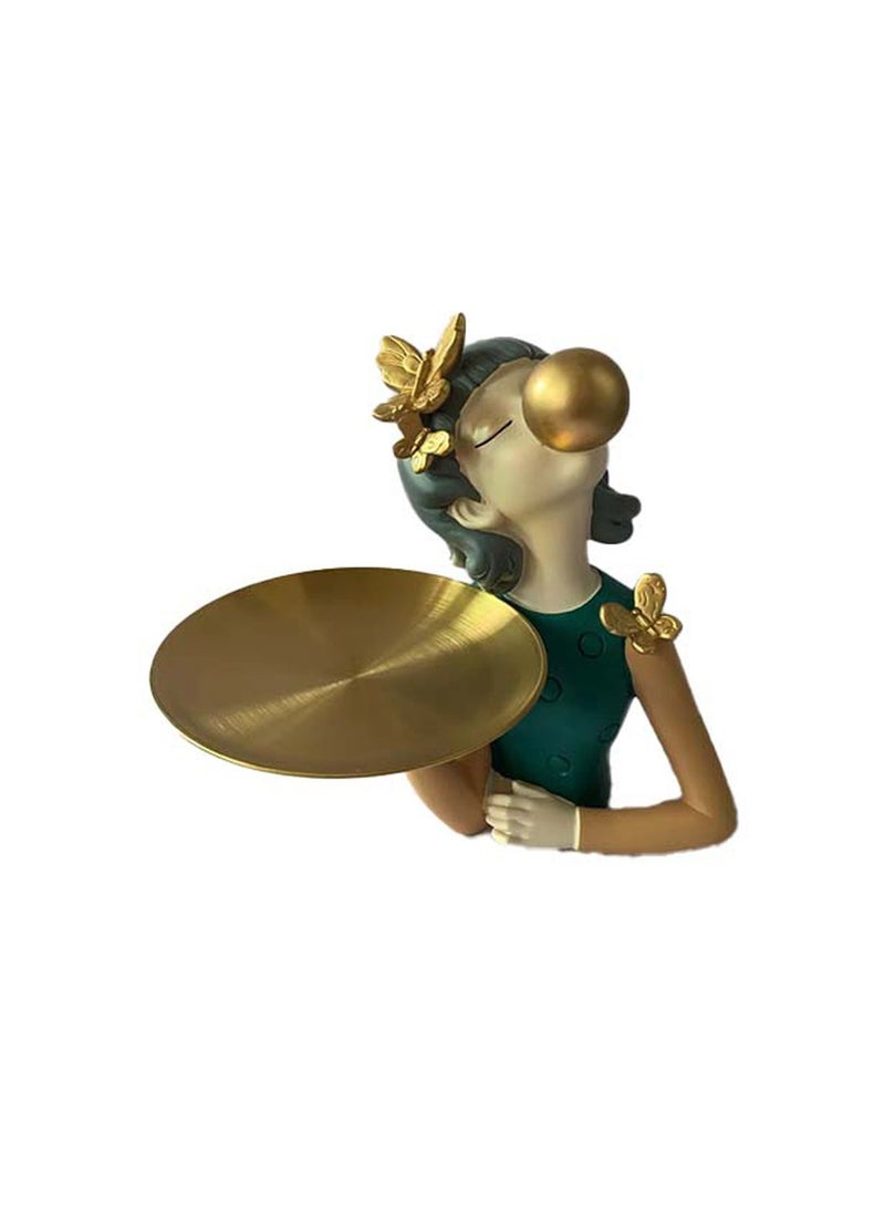 ROYALOAK Royaloak Serving Girl Figurine Figurine | Glossy Finished Figurine | Golden-Finished Metal Tray | Ideal For Holding Jewellery, Chocolates, And Small Items | Ideal As A Decorative Piece For Any Room  - Image 2