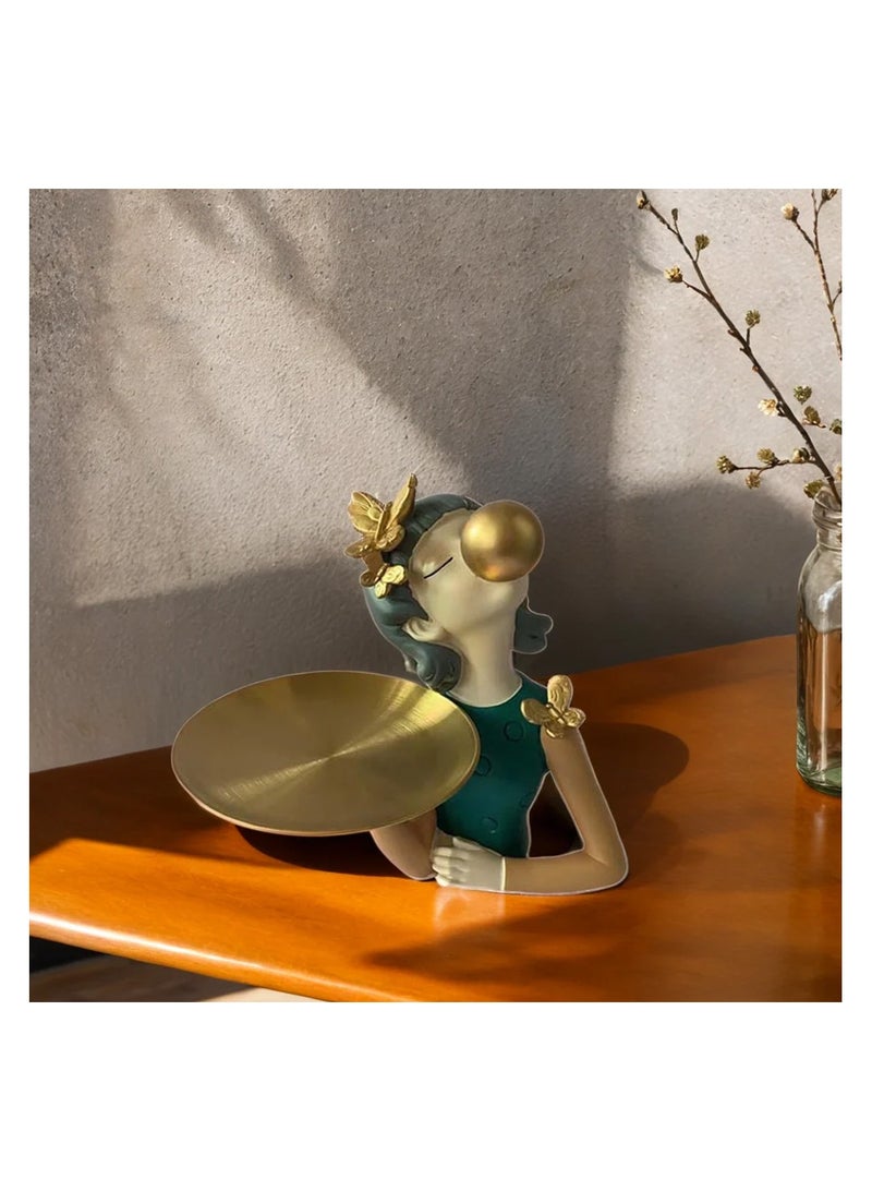 ROYALOAK Royaloak Serving Girl Figurine Figurine | Glossy Finished Figurine | Golden-Finished Metal Tray | Ideal For Holding Jewellery, Chocolates, And Small Items | Ideal As A Decorative Piece For Any Room  - Image 1