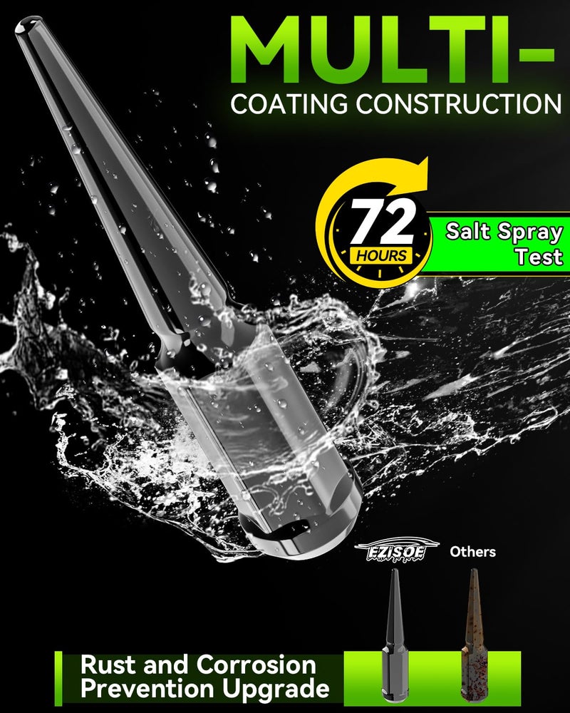 EZISOE 24PCS Black M14x1.5 Spike Wheel Lug Nuts, Closed End Spike Lug Nuts with 1 Socket Key, Conical Bulge Seat, Compatible with Silverado, Sierra, Ram - Image 3