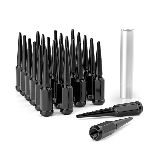 EZISOE 24PCS Black M14x1.5 Spike Wheel Lug Nuts, Closed End Spike Lug Nuts with 1 Socket Key, Conical Bulge Seat, Compatible with Silverado, Sierra, Ram - Image 1