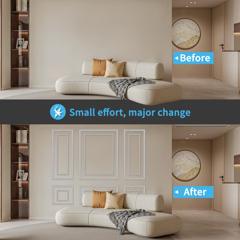 Art3d Premade Bilinear Frame Accent Molding Set, Pre-Cut Decorative Wainscoting Panel for Home DÃ©cor, Ready-to-Assemble Glue-On Wall Trim for Living Room Bedroom Corridor, 6 Separate Bilinear Frame - Image 2