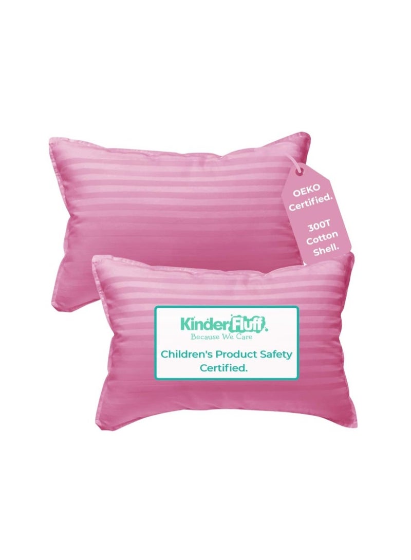 kinder Fluff Toddler Pillows for Bed (2x) - The Only Kids Pillow 300T Cotton Shell & Down Alternative Fill - Travel Pillow for Children Bedding Set Sleeping Pillow Floor Bed Pillows (35x50cm) - Image 1