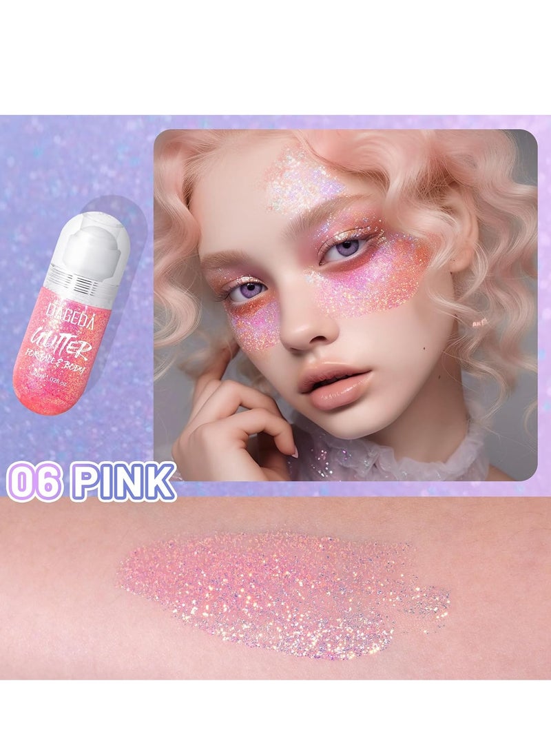 DAGEDA Body Glitter Gel, Roll-on Face Glitter for Mermaid Makeup Festival Rave Accessories, Holographic Hair Glitter Gel,Body Shimmer Halloween Makeup for Rave Party (Pink) - Image 2