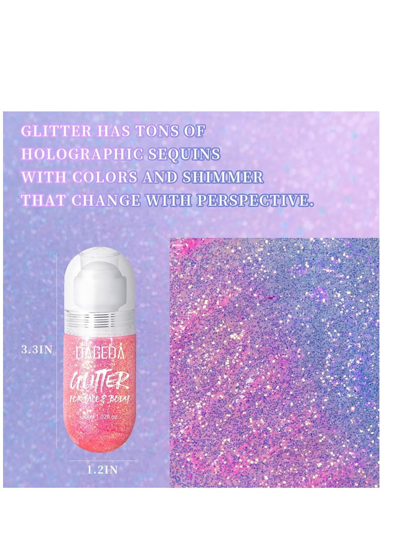 DAGEDA Body Glitter Gel, Roll-on Face Glitter for Mermaid Makeup Festival Rave Accessories, Holographic Hair Glitter Gel,Body Shimmer Halloween Makeup for Rave Party (Pink) - Image 3