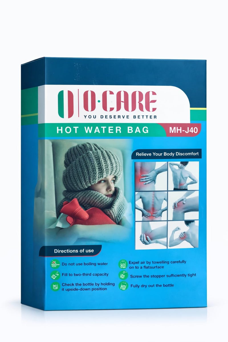 Hot Water Bottle with Flexible Cover, 2 Liters, Rubber, Red with Grey Cover, Heat and Cold Therapy, MH-J40 - Image 2