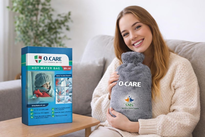 Hot Water Bottle with Flexible Cover, 2 Liters, Rubber, Red with Grey Cover, Heat and Cold Therapy, MH-J40 - Image 3