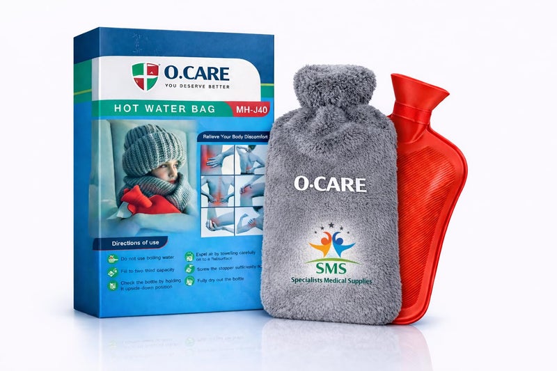 Hot Water Bottle with Flexible Cover, 2 Liters, Rubber, Red with Grey Cover, Heat and Cold Therapy, MH-J40 - Image 1