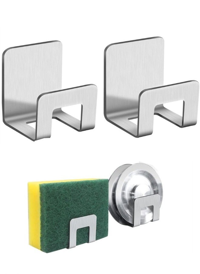 Adhesive Sponge Holder for Kitchen Sink, 2pcs Stainless Steel Kitchen Sink Sponge Caddy for Kitchen Organization in Sink, Multifunctional Inside Sink Sponge Holder - Image 1