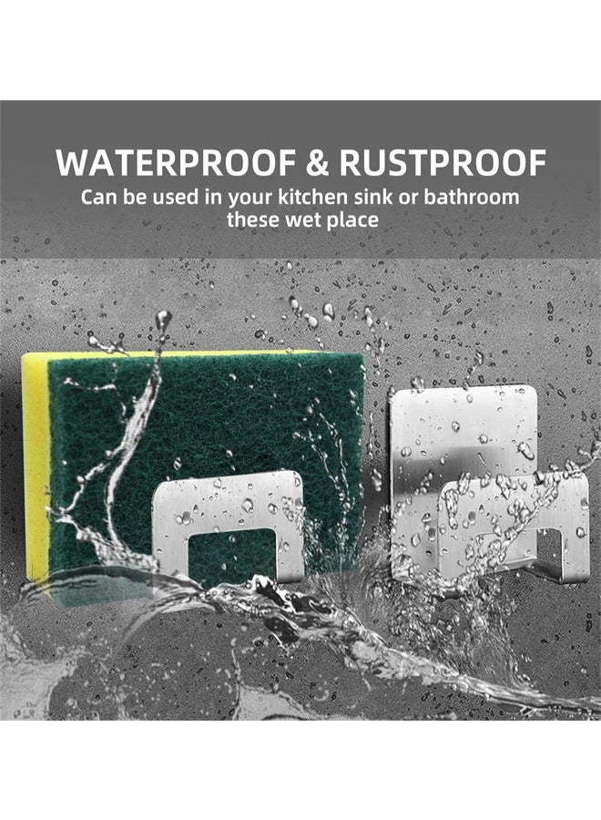 Adhesive Sponge Holder for Kitchen Sink, 2pcs Stainless Steel Kitchen Sink Sponge Caddy for Kitchen Organization in Sink, Multifunctional Inside Sink Sponge Holder - Image 3