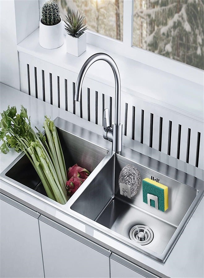 Adhesive Sponge Holder for Kitchen Sink, 2pcs Stainless Steel Kitchen Sink Sponge Caddy for Kitchen Organization in Sink, Multifunctional Inside Sink Sponge Holder - Image 4