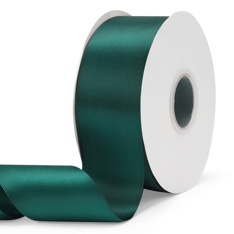 Ewaymado Solid Color Dark Green Double Faced Satin Ribbon 2 X 50 Yards Fabric Ribbons Perfect for Wedding and Party DecorationGift Wrapping Sewing Crafts