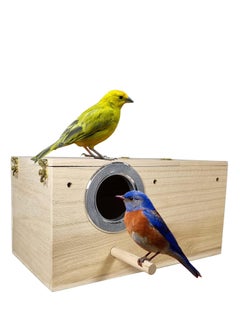 NNC PETS Wooden bird house with Standing perches, Metal cover, and Open-top design, Solid wood bird nest for Canary, Budgies, and Other birds, Suitable for Outdoor decorations 34 cm (Beige)  - Image 1