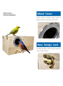 NNC PETS Wooden bird house with Standing perches, Metal cover, and Open-top design, Solid wood bird nest for Canary, Budgies, and Other birds, Suitable for Outdoor decorations 34 cm (Beige)  - Image 3