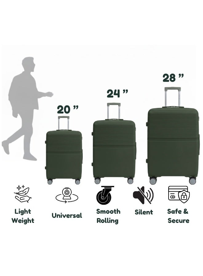 طقم حقائب سفر صلبة الجوانب من البولي بروبيلين مكون من 3 قطع - حقائب سفر خفيفة الوزن بعجلات دوارة بزاوية 360 درجة | حقائب ترولي متينة لسفر آمن (صغيرة، متوسطة، كبيرة) - Image 5