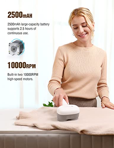 VASSON ماكينة إزالة الوبر، مزيل الوبر الكهربائي، ماكينة إزالة الوبر القابلة لإعادة الشحن، ماكينة إزالة الوبر للسترات لإزالة الكريات، مزيل الوبر الكبير للملابس والأثاث (أبيض رمادي) - Image 3