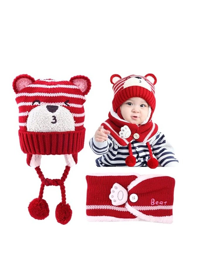 KASTWAVE Baby Caps Winter, Beanie Hat & Scarf for Baby, Newborn Toddler Winter Warm Knit Cap, Boys Baby Girl Winter Caps Toddler Winter Hat Knitted Hats, for Autumn Winter Unisex 6 Months to 6 Years - Image 1