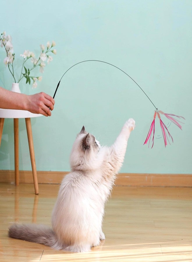 Andiker Cat Wand Toy, 3pcs Setaria Cats Feather Toy Refills with Bell and a 35.8'' Long Flexible Steel Wire Rod, Interactive Cat Toys for Indoor Cats Doing More Exercise and Enjoy Playtime - Image 5