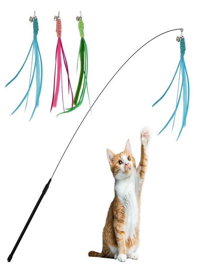 Andiker Cat Wand Toy, 3pcs Setaria Cats Feather Toy Refills with Bell and a 35.8'' Long Flexible Steel Wire Rod, Interactive Cat Toys for Indoor Cats Doing More Exercise and Enjoy Playtime - Image 1