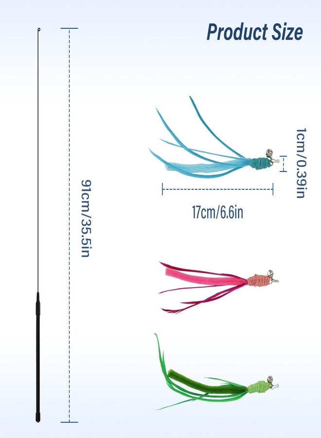 Andiker Cat Wand Toy, 3pcs Setaria Cats Feather Toy Refills with Bell and a 35.8'' Long Flexible Steel Wire Rod, Interactive Cat Toys for Indoor Cats Doing More Exercise and Enjoy Playtime - Image 2