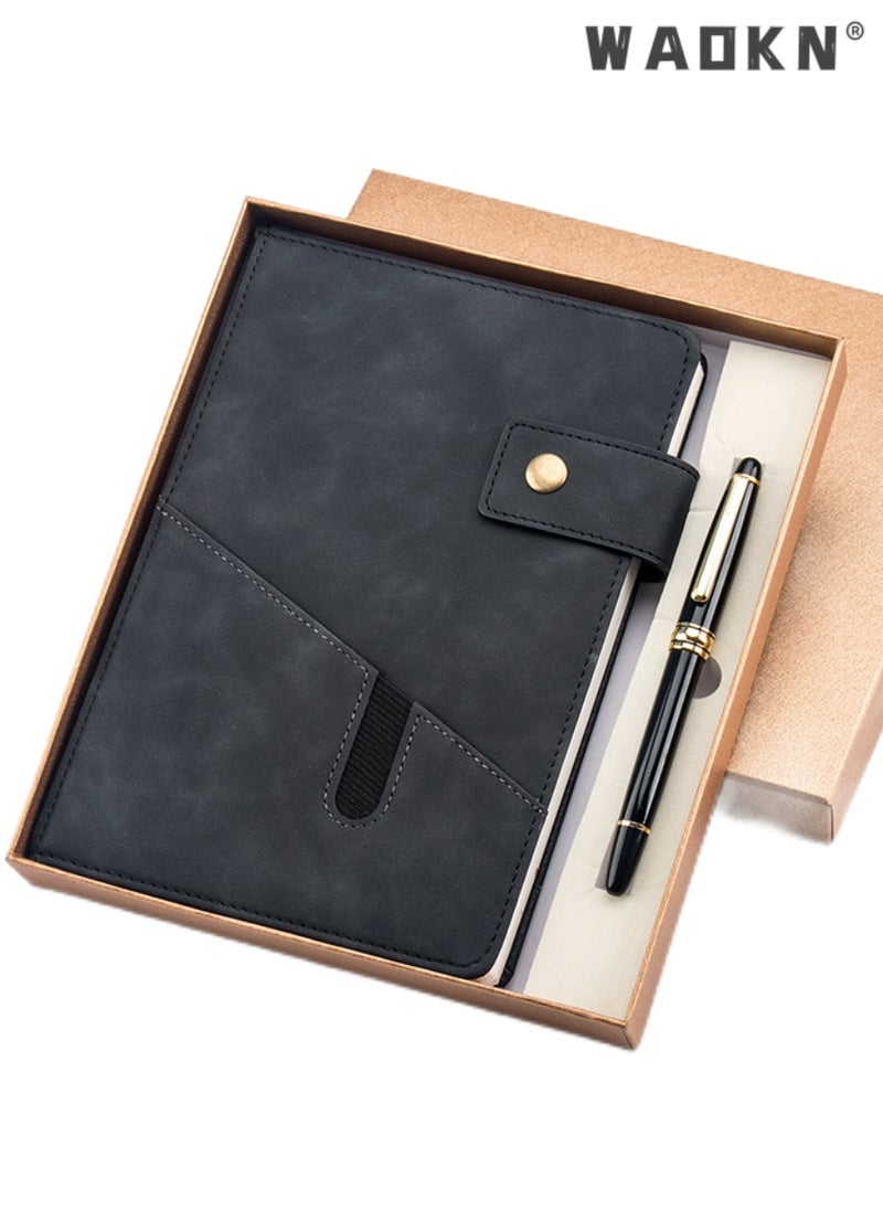 WAOKN Black A5 Lined Leather Journal Notebook,Personalized Hardcover Journal Set with Pen & Gift Box,200 Pages 100 gsm Thick Ruled Paper Daily Diary for Men Women School,Travel,Business,Work,Home Writing  - Image 1