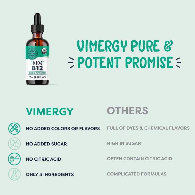 Vimergy Kids Organic Liquid B12 - Promotes Physical Development & Cognitive Function* - Fast-Absorbing Immune Support* - USDA Organic, Vegan, Non-GMO - 55 mL - Image 5