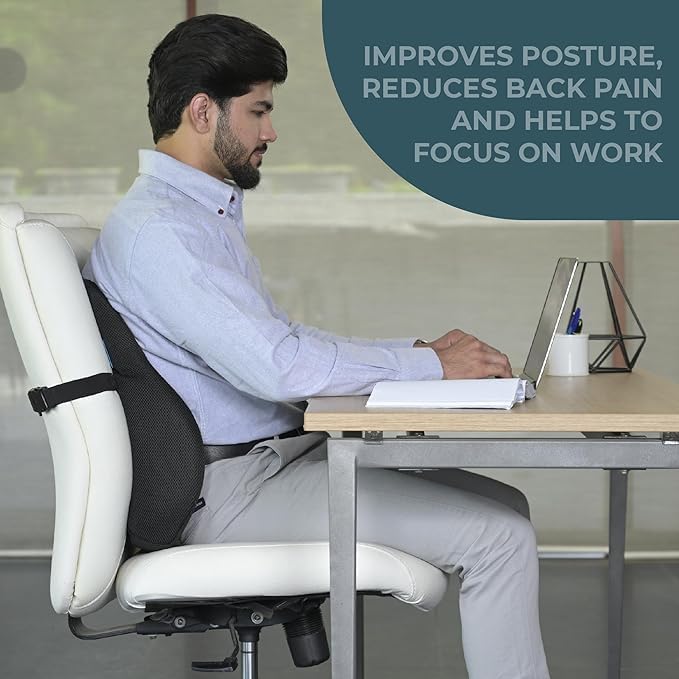 EASEFIT EASEFIT Orthopedic Back Brace Memory Foam Lumbar Support Backrest for Upper Middle Lower Back Pain Compatible with Car Office Chair Mesh Cover Adjustable Strap with 2 Years Warranty Black - Image 4