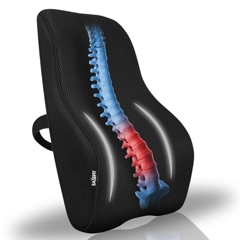 EASEFIT EASEFIT Orthopedic Back Brace Memory Foam Lumbar Support Backrest for Upper Middle Lower Back Pain Compatible with Car Office Chair Mesh Cover Adjustable Strap with 2 Years Warranty Black - Image 1