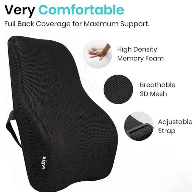 EASEFIT EASEFIT Orthopedic Back Brace Memory Foam Lumbar Support Backrest for Upper Middle Lower Back Pain Compatible with Car Office Chair Mesh Cover Adjustable Strap with 2 Years Warranty Black - Image 2