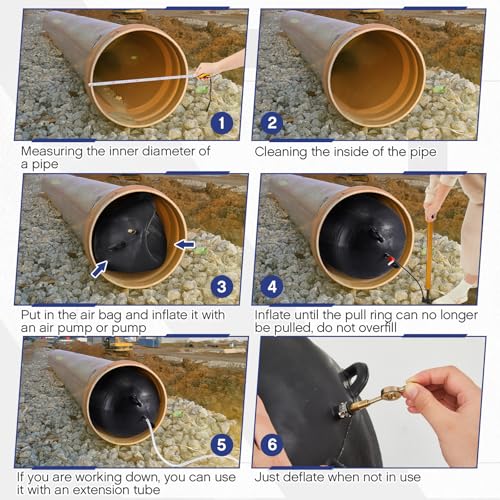 Glooglitter Inflatable Pipe Plug Sewer Test Plug Rubber Plumbing Test Balloon Ball for Sewage Pipeline Inspection(12 Inch,with 39.37 Plastic Extension Hose) - Image 4