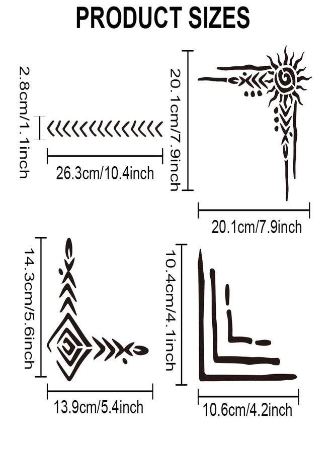 MAYJOYDIY Tribal Totem Stencil 11.8×11.8inch Tribal Geometric Border Stencils with Paint Brush Boho Aztec Indian Edge Corner Drawing Template for Craft Furniture Fabric Wall - Image 2