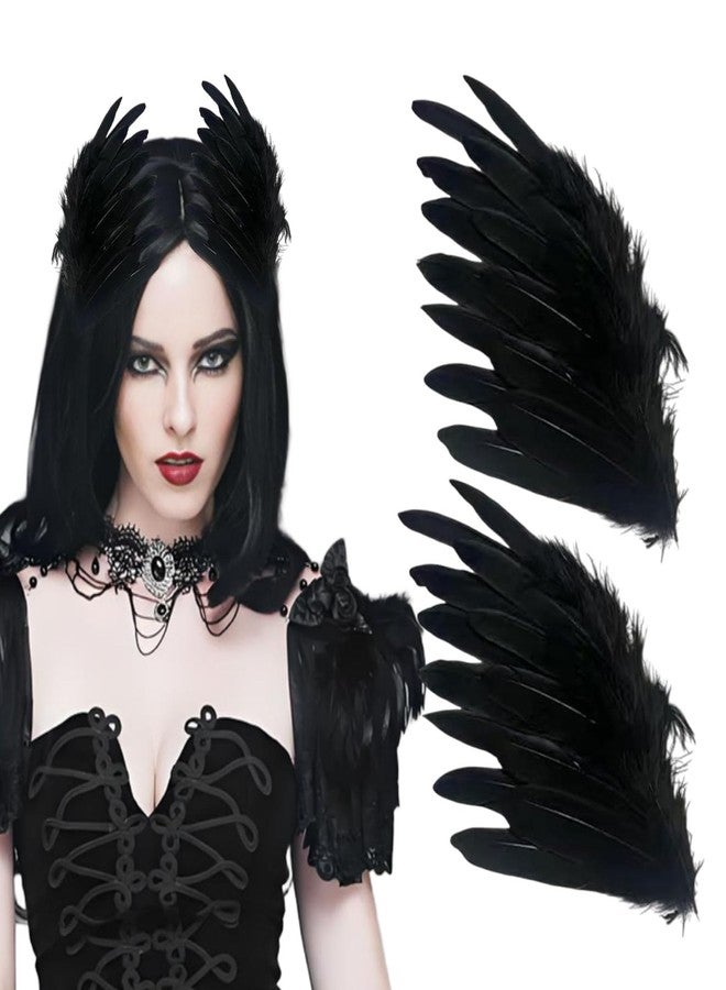 RED-SHYN 2Pcs Black Feather Hair Clip Hairgrip Hair Accessories Hairpin Headwear for Women Headpiece Halloween Crow Costume Supplies - Image 1