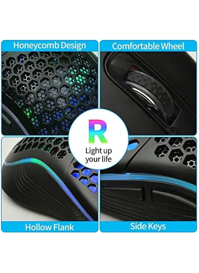 Generic Honeycomb Wired Gaming Mouse, RGB Backlight and 7200 Adjustable DPI, Ergonomic and Lightweight USB Computer Mouse with High Precision Sensor for Windows PC & Laptop Gamers (Black)  - Image 4