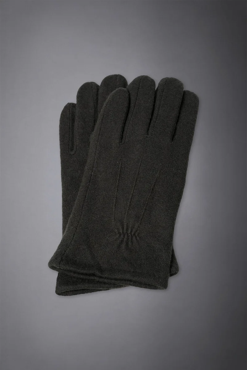 Men's solid coloured boiled wool glove with inner fleece - Forest Green