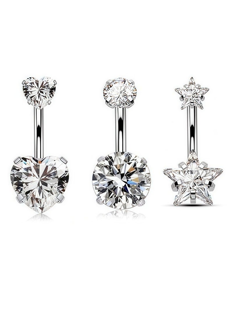 حلقات بطن جراحية من الفولاذ المقاوم للصدأ مقاس 14 جرام مرصعة بحجر الزركونيا المكعب الدائري على شكل سرّة وثقب الجسم وأقراط أذن - Image 1