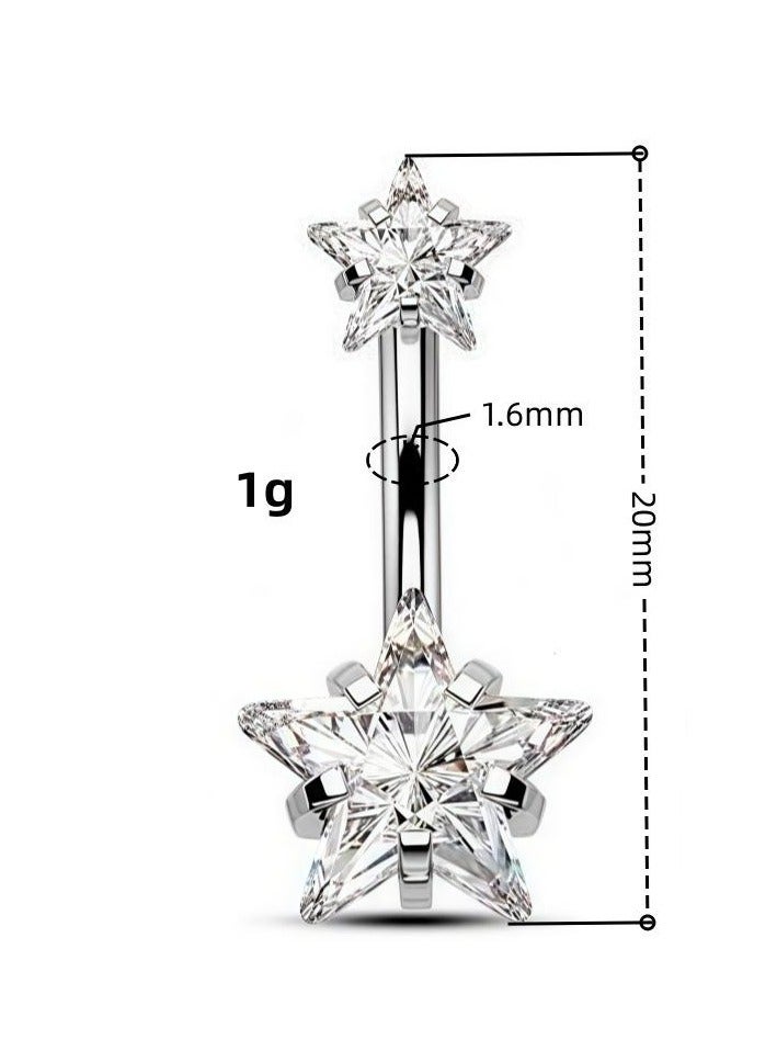 حلقات بطن جراحية من الفولاذ المقاوم للصدأ مقاس 14 جرام مرصعة بحجر الزركونيا المكعب الدائري على شكل سرّة وثقب الجسم وأقراط أذن - Image 2