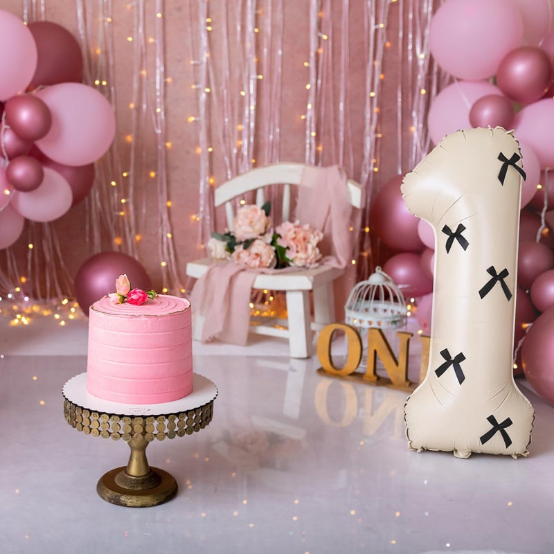 PJPSAA 40 Inch Number Balloons with Bow Coquette Birthday Decorations Giant Number 1 Foil Balloon For Girlâ€™s Bow Birthday Party, Anniversary, Wedding, Proposal, Graduation Decor - Image 5