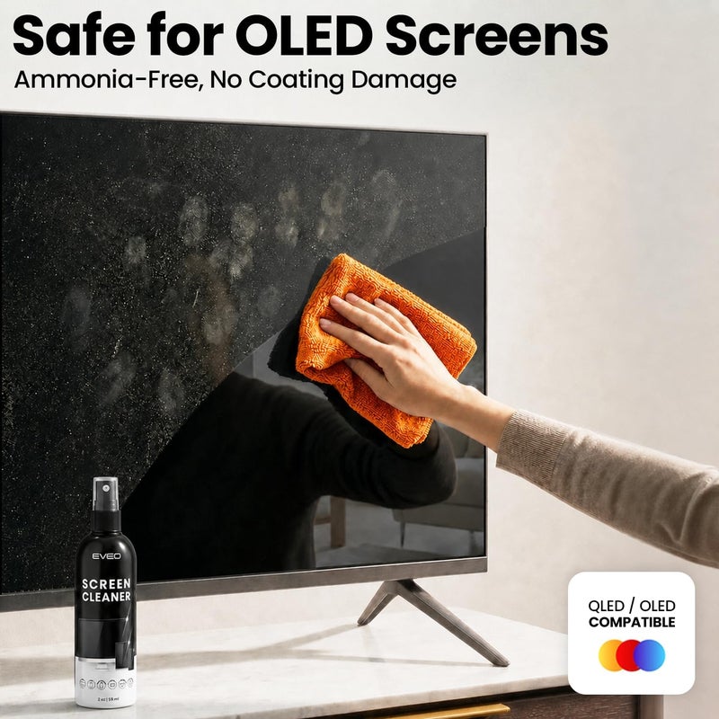 EVEO Screen Cleaner Kit - 8oz (4oz x 2) Spray & Microfiber Cloth for TV, Monitor, Laptop, iPad, iPhone, Car Screens - Image 2