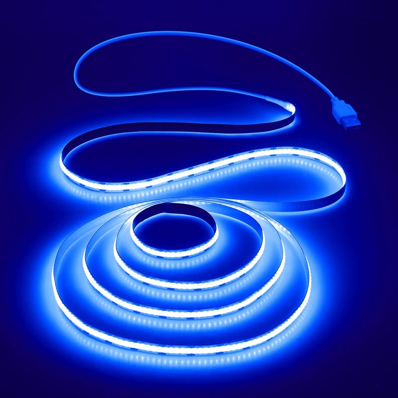 Aclorol شريط إضاءة LED COB Aclorol 1M 5V مرن أزرق لشريط الإضاءة لغرفة النوم مع كابل USB بطول 1M غير قابل للتعتيم لخزانة المطبخ وغرفة الألعاب وزينة DIY داخلية 320LEDs/M CRI85+ - Image 1