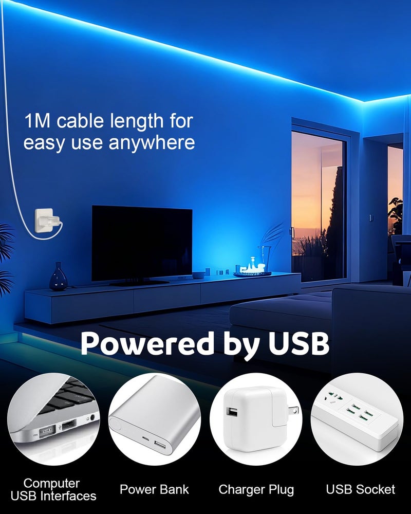 Aclorol شريط إضاءة LED COB Aclorol 1M 5V مرن أزرق لشريط الإضاءة لغرفة النوم مع كابل USB بطول 1M غير قابل للتعتيم لخزانة المطبخ وغرفة الألعاب وزينة DIY داخلية 320LEDs/M CRI85+ - Image 2