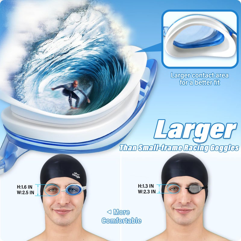 Seago Swimming Goggles 2 Pack Swim Goggles Anti Fog Goggles Adult Swimming UV Protection Fit for Adult Men Women Youth Junior, No Leaking Soft Silicone Seal Flat Lens Clear Vision, 3 Sizes of Nose Bridge - Image 5