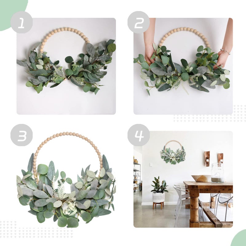 TEMPUS 16â€ Artificial Wood Bead Eucalyptus Wreath - Indoor/Outdoor Seasonal Farmhouse Door Decor with Artificial Greenery Perfect - Image 4