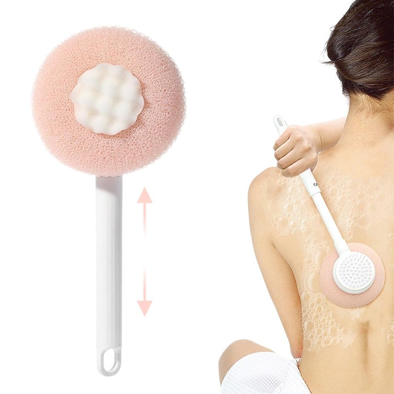 MAYCREATE® Back Scrubber for Shower, Bath Mesh Sponge with Bristles, Double-Sided Availability, Long Handle Telescopic Back Brush Exfoliating Brush for Shower Body Scrub Brush - Image 1