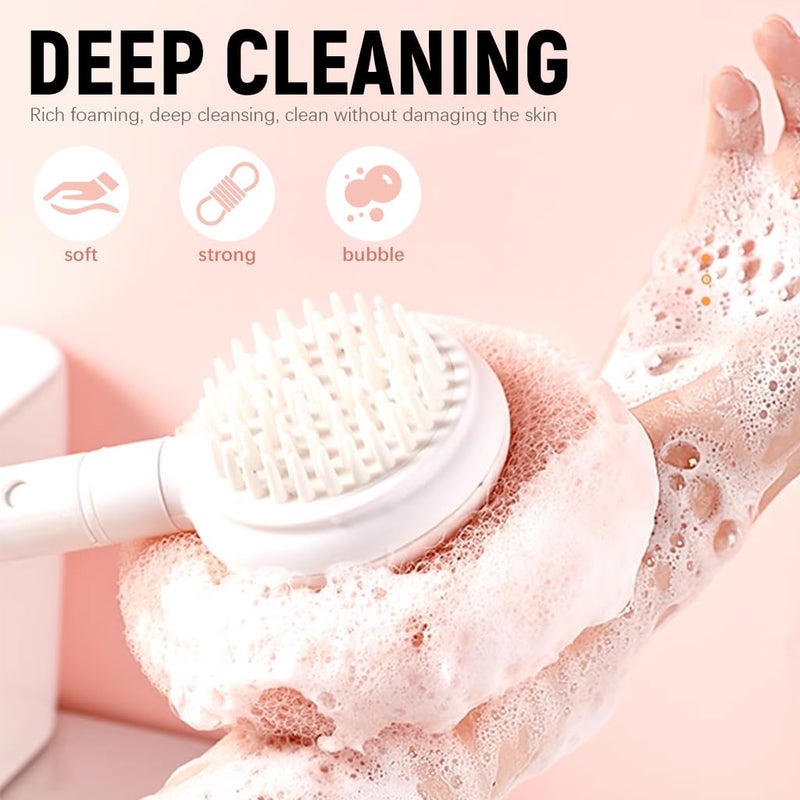 MAYCREATE® Back Scrubber for Shower, Bath Mesh Sponge with Bristles, Double-Sided Availability, Long Handle Telescopic Back Brush Exfoliating Brush for Shower Body Scrub Brush - Image 5