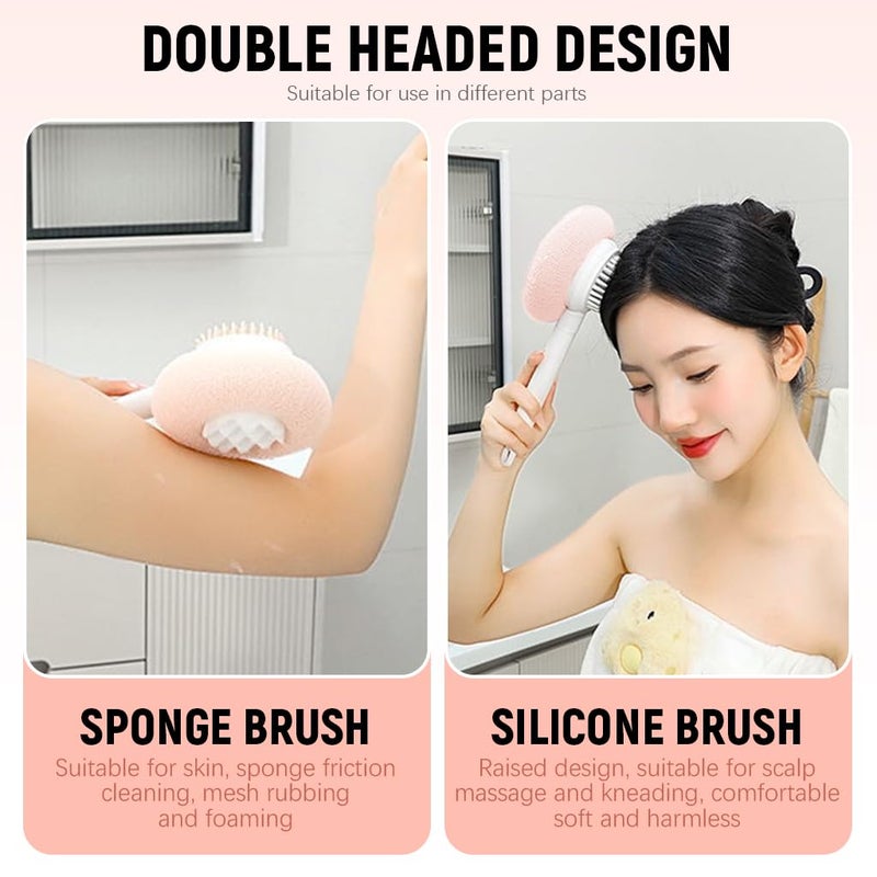 MAYCREATE® Back Scrubber for Shower, Bath Mesh Sponge with Bristles, Double-Sided Availability, Long Handle Telescopic Back Brush Exfoliating Brush for Shower Body Scrub Brush - Image 4
