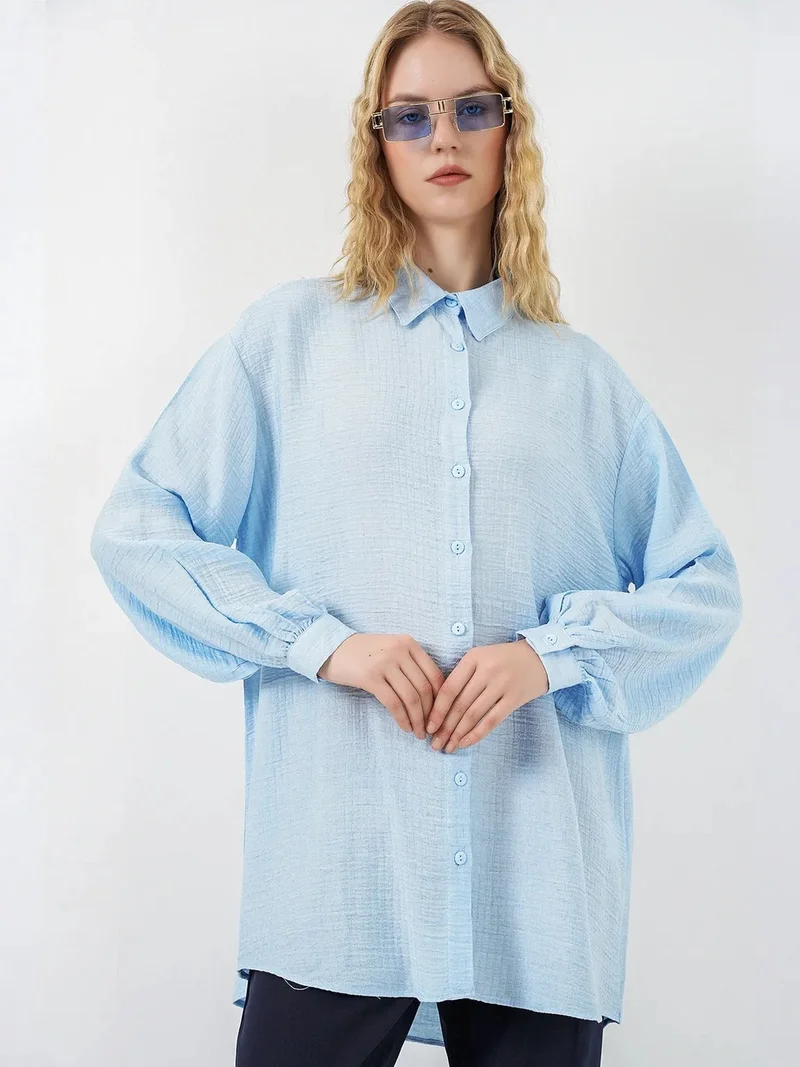 BDART Oversized Textured Long Blouse with Shirt Collar