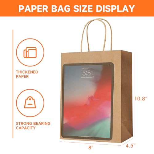 METAPRINT Brown Paper Gift Bags with Handles in Bulk, 100pcs Kraft Paper Bags 8x4.5x10.8 inch, Recyclable Shopping Bags for Retail, Grocery, Party Favors, Wedding - Image 2